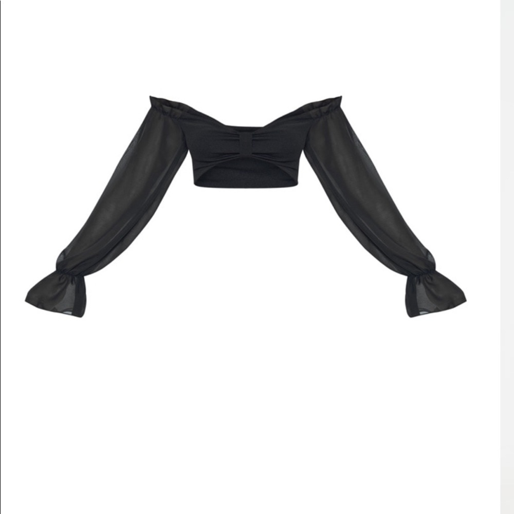 Black Bardot Chiffon Flare Sleeve Crop Top in US Size 4!!!